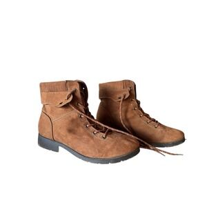 St John's Bay Yosemite Boots Womens 11 Cognac Brown Suede Lace Up Ankle Boots